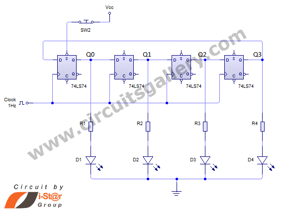 Ring+counter+circuit+diagram Ring Counter Circuit Working Principle with Animation and Video